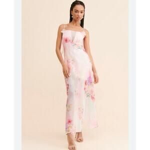 NWOT For Love & Lemons Lisa Bouquet Watercolor Floral Maxi Dress Pink Medium